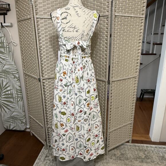Christian Lacroix Linen Blend Maxi Dress Size S White Floral Beaded Tie Back NEW - Picture 3 of 12